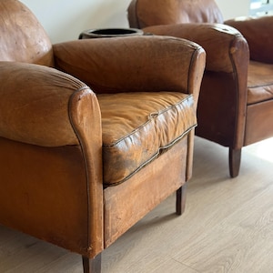 Antique Pair French Leather Chairs