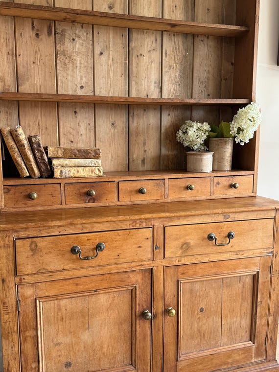 Antique English Pine Stepback Hutch View 6