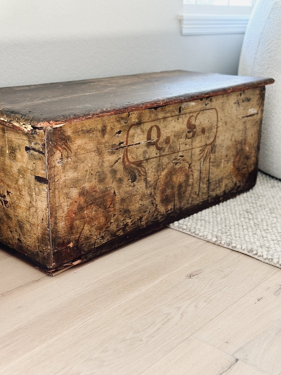 Antique Hand-Painted Wood Trunk/Chest - image 1