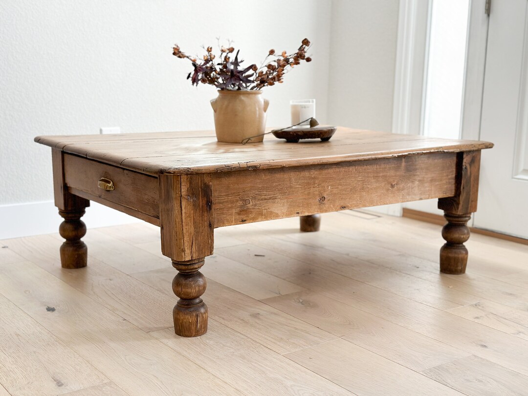 Antique English Pine Coffee Table With Drawer - Etsy