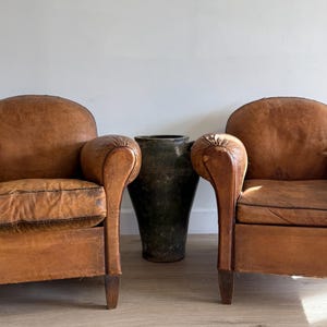 Antique Pair French Leather Chairs