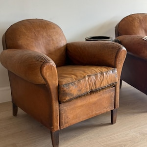 Antique Pair French Leather Chairs