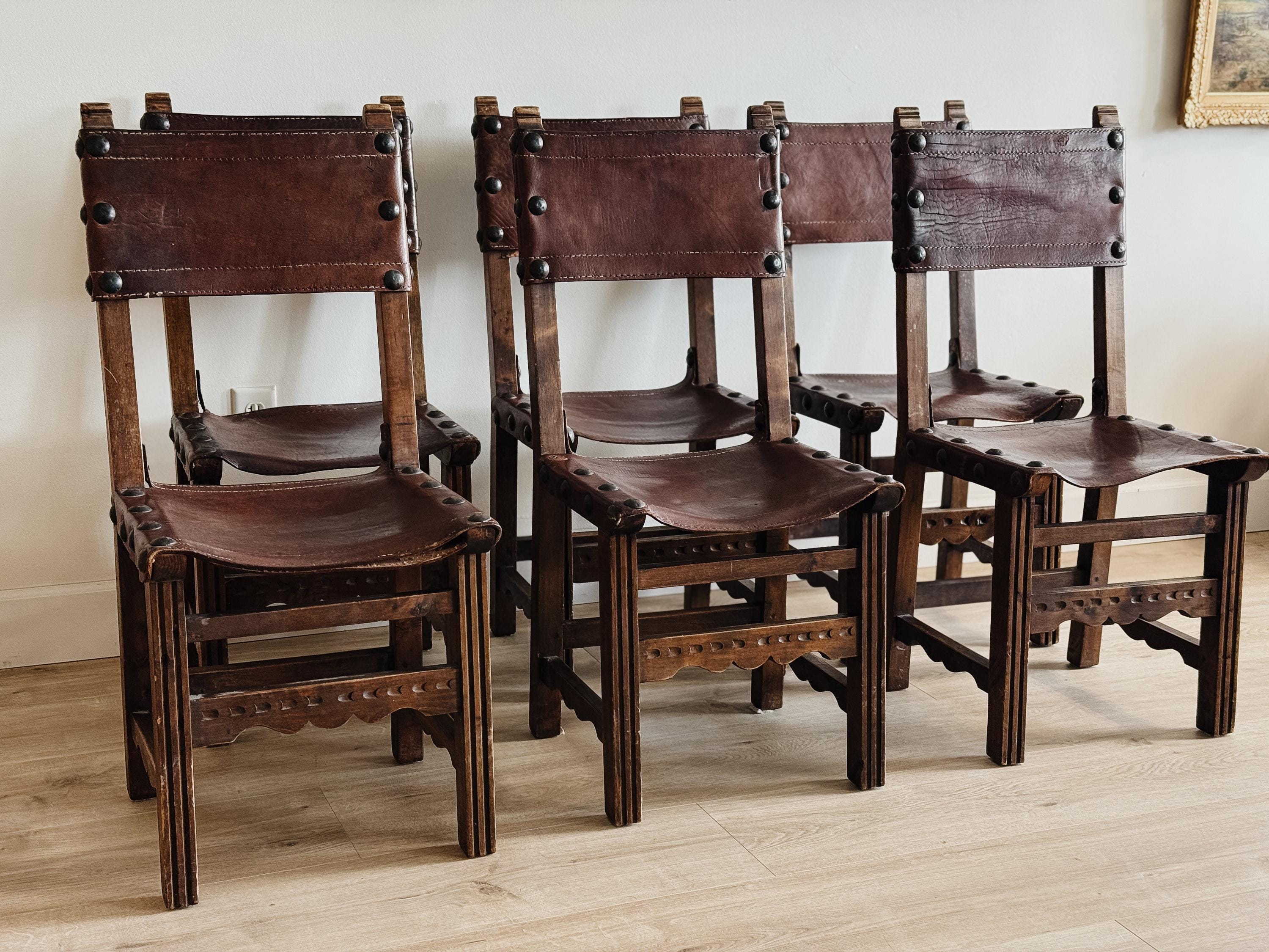 Set of Six Antique Spanish Dining Chairs - Etsy