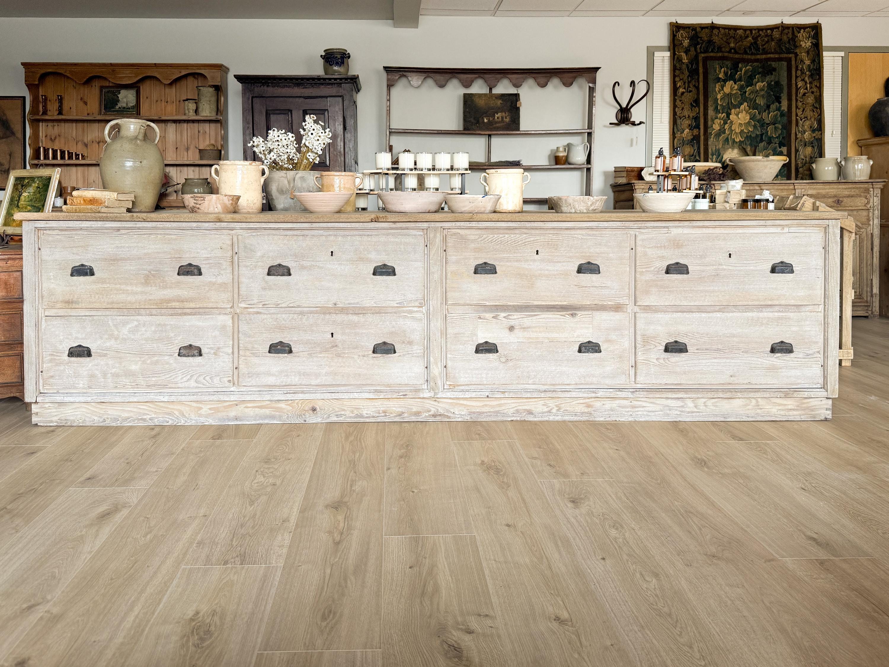 Monumental Antique French Pine & Oak Shop Counter/Sideboard