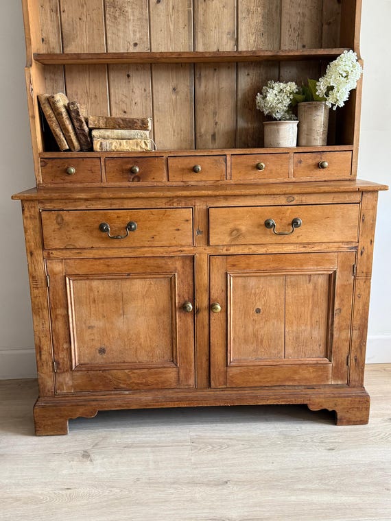 Antique English Pine Stepback Hutch View 5
