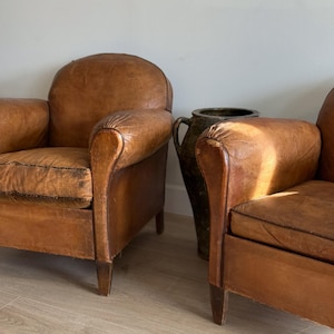 Antique Pair French Leather Chairs