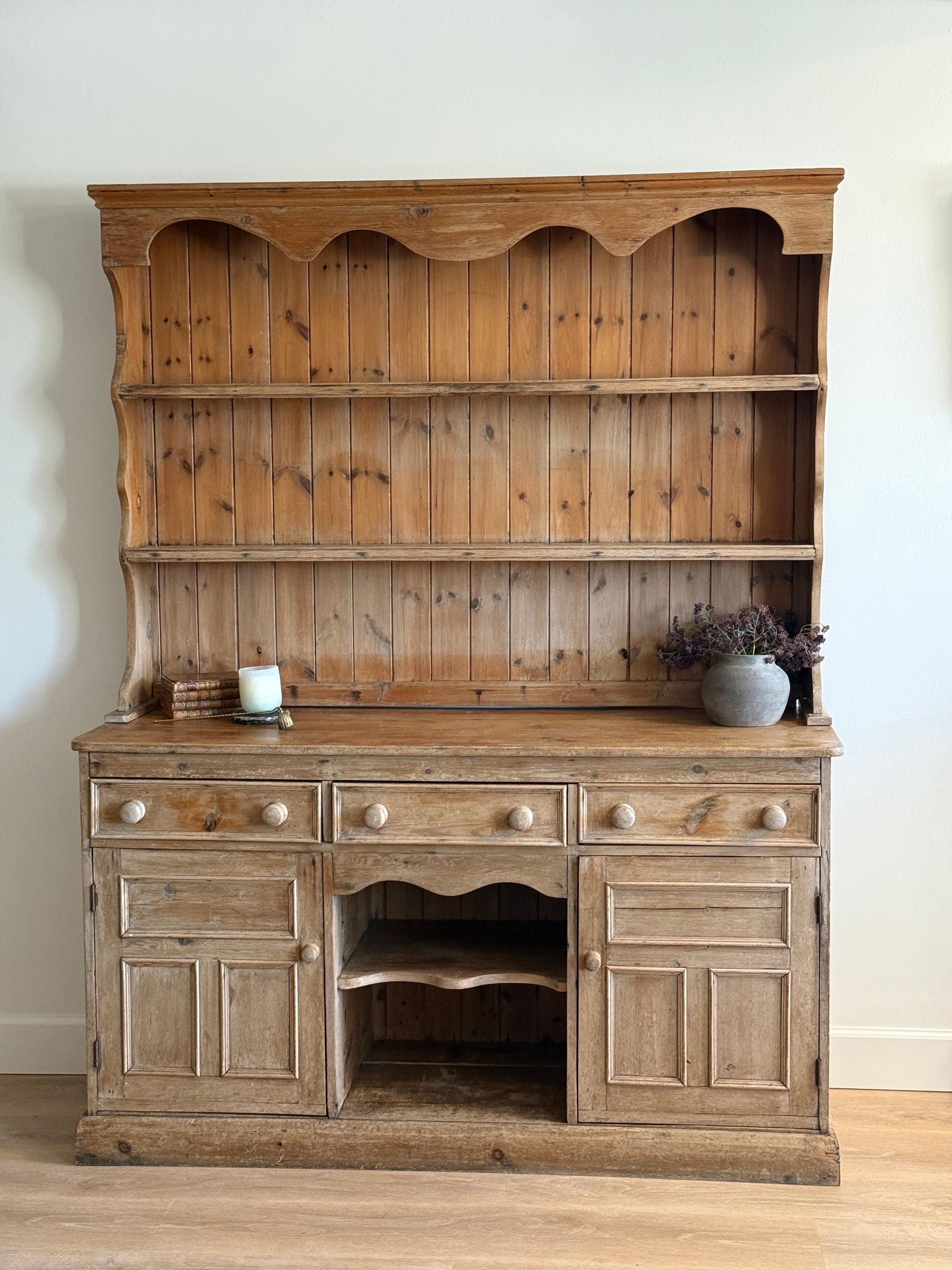 Antique English Pine Step-back Hutch - Etsy