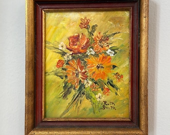 Original Vintage Oil Painting, Floral Bouquet