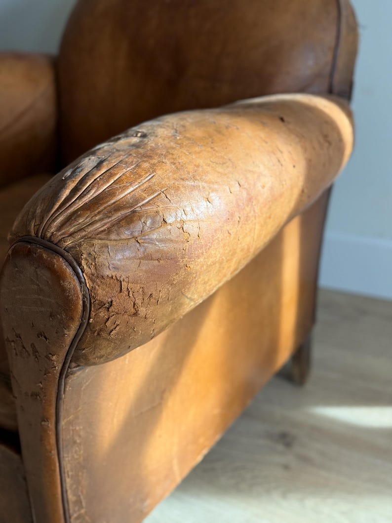 Antique Pair French Leather Chairs