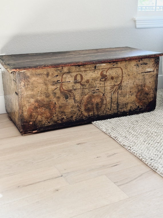 Antique Hand-Painted Wood Trunk/Chest - image 2