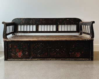 Antique Hungarian Pine Storage Bench/Settle Bench