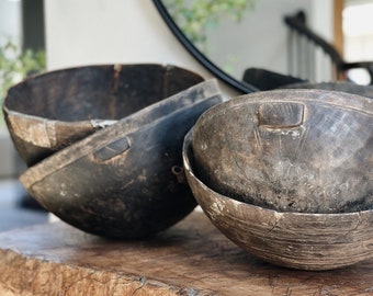 Large antique african wood etu milk bowl