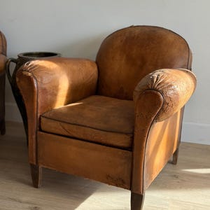 Antique Pair French Leather Chairs