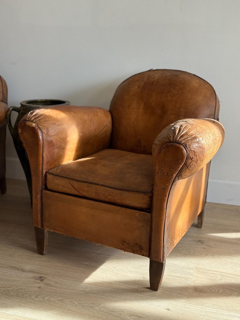 Antique Pair French Leather Chairs