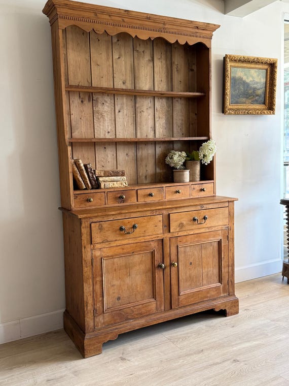 Antique English Pine Stepback Hutch View 2