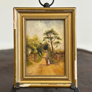 Original Antique European Oil Painting, Country Harvest