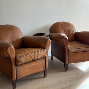 Antique Pair French Leather Chairs