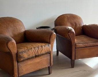 Antique Pair French Leather Chairs