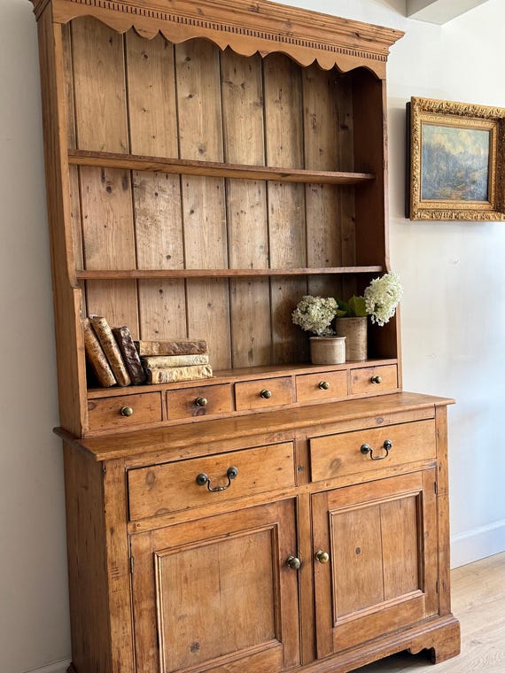 Antique English Pine Stepback Hutch View 3