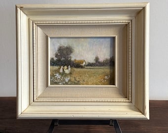 Original Vintage Oil Painting, Meadow Gathering