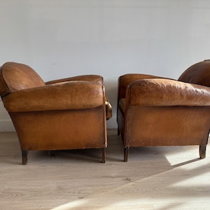 Antique Pair French Leather Chairs