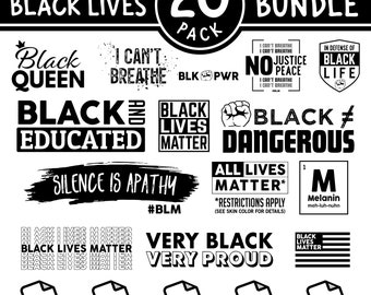 Black Lives Matter SVG 20 Pack Bundle | Digital files w/svg, eps, png, jpg, pdf | I Can't Breathe, No racism, No Justice | Instant Download