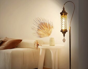 Floor Lamp Unique, Single Cylinder Blowing X Large GLass Corner Lamp , Clear Glass Moroccan Lamp, Living Room Floor Lamp, Bedroom Floor Lamp