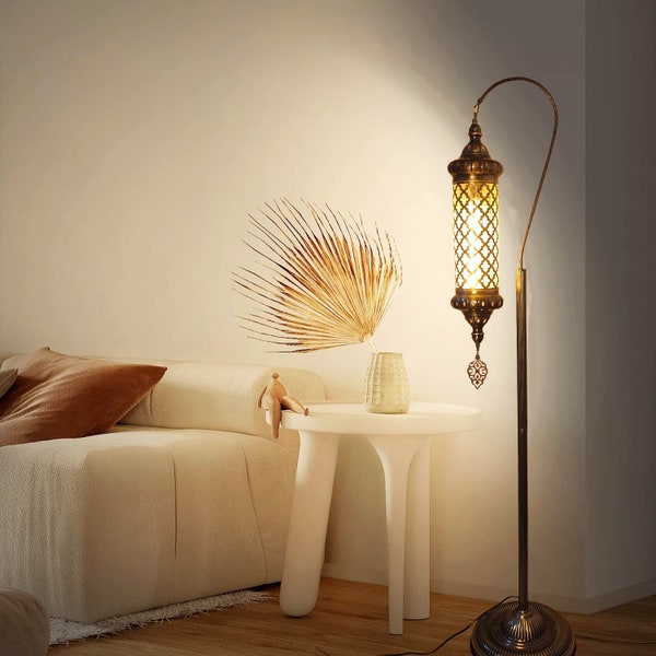 Floor Lamp Unique, Single Cylinder Blowing X Large GLass Corner Lamp , Clear Glass Moroccan Lamp, Living Room Floor Lamp, Bedroom Floor Lamp