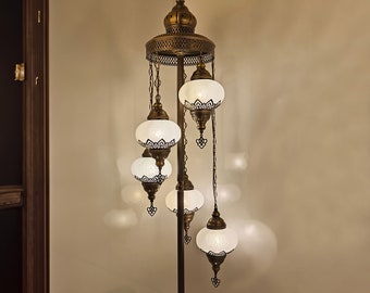 Floor Lamp For Living Room,  Antique Brass Corner Turkish Lighting, Morrocan Decor Glass Globe Standing Light, Glass Globe Light