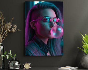 Impressão Neon Cyberpunk Girl – Arte Futurista para Quarto de Gamer (Download Digital)