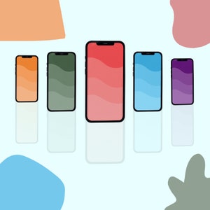 Wavy Abstract Phone Wallpaper, Colourful Phone Background, Phone Wallpaper Digital Download, Set of 5