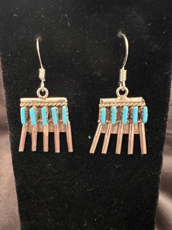 Native America Zuni Sterling Silver Turquoise Earr