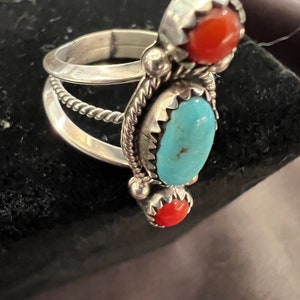 Native America Navajo Sterling Silver Coral & Turquoise Ring by Alice ...