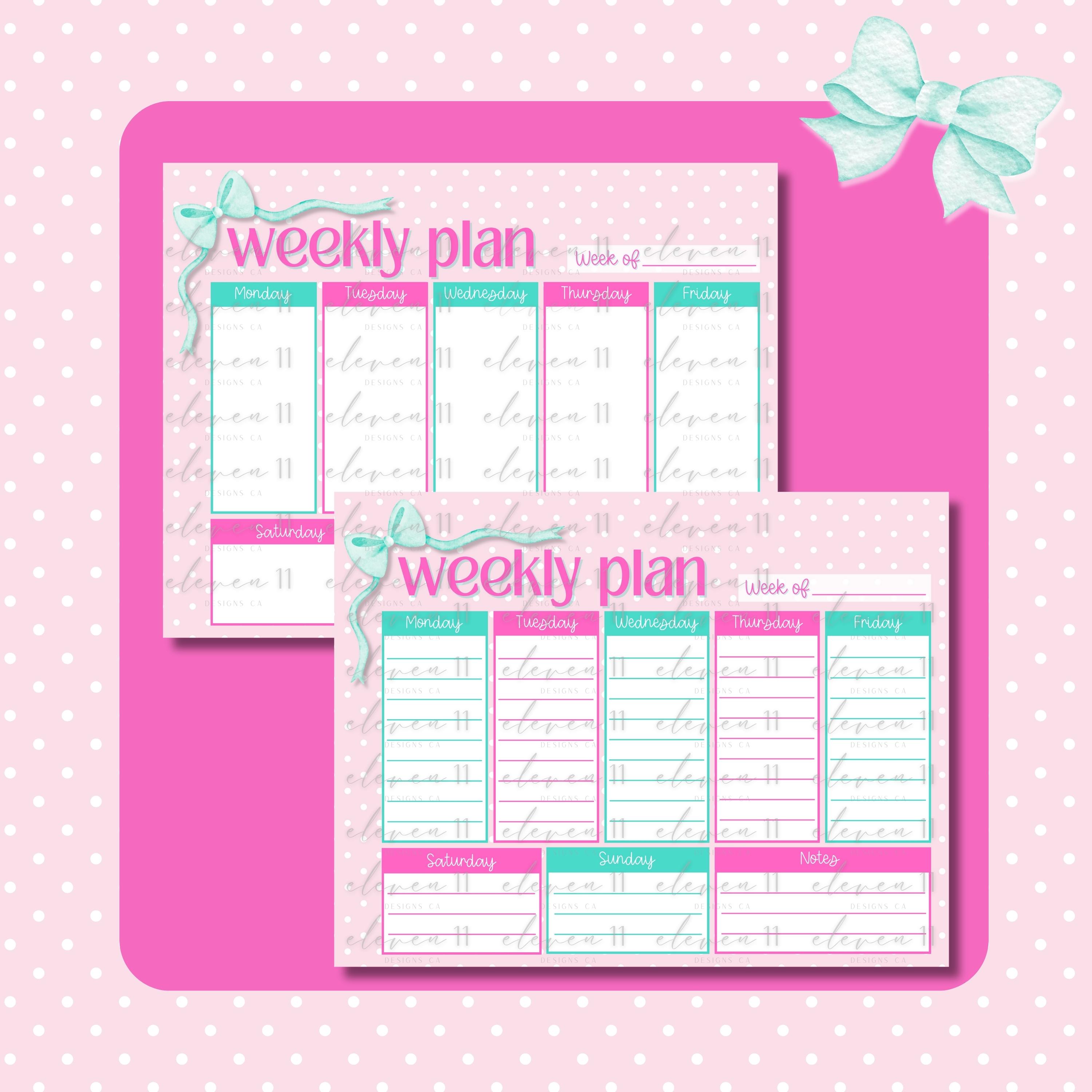 Pink Weekly Planner Printable | Minimal Weekly Schedule | Pastel ...