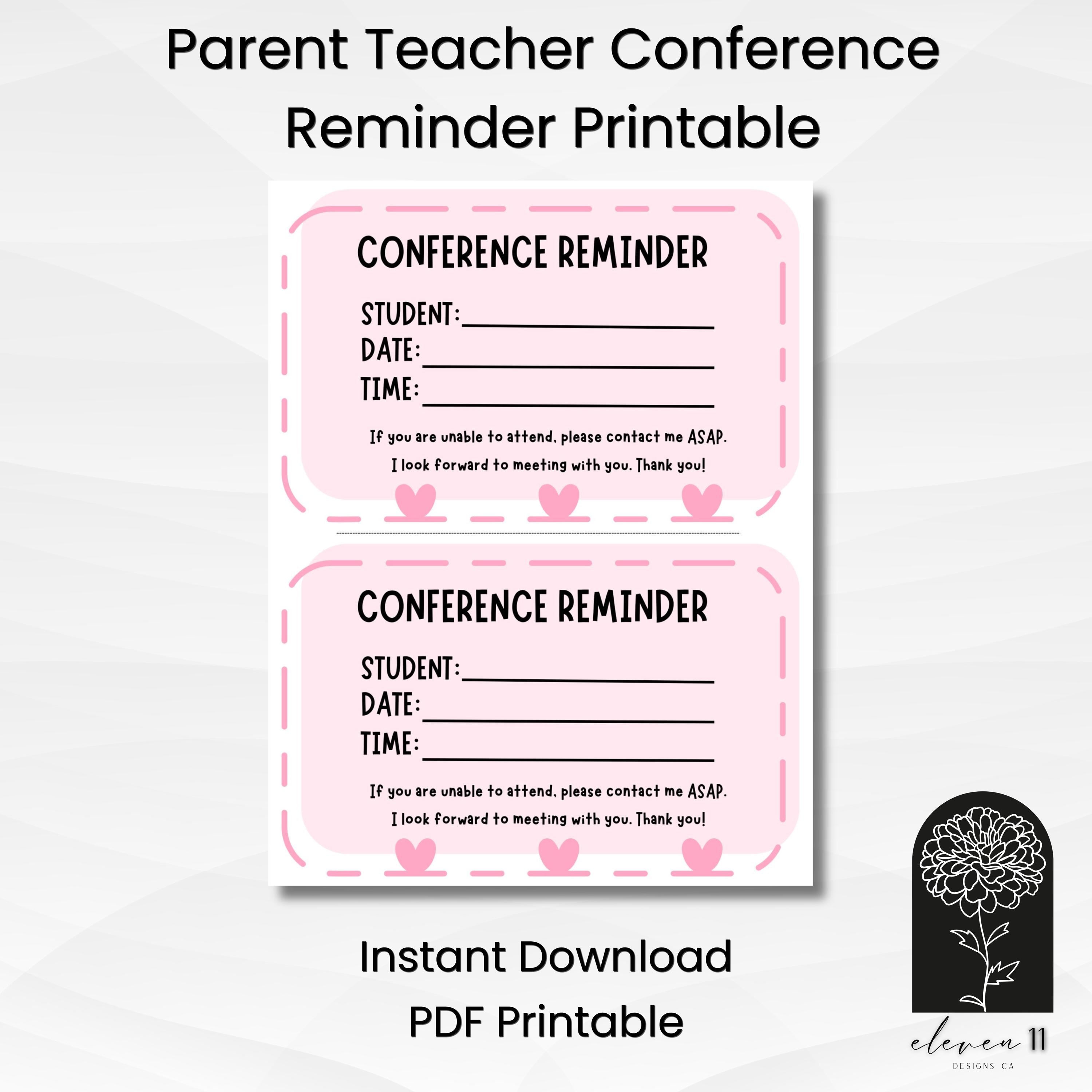 Parent Teacher Conference Reminder Slips | Pink Hearts Communication ...