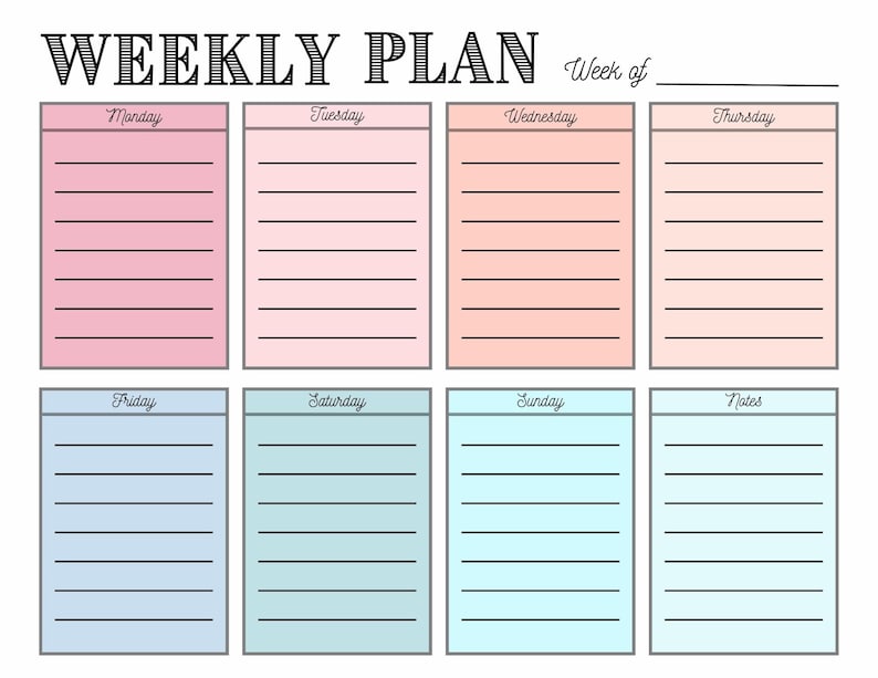 Weekly Calendar Printable Weekly Calendar Weekly Schedule Kids Calendar
