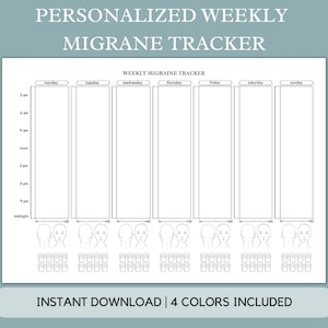 Printable Migraine Tracker, Weekly and Daily Headache Log - Trigger Water Severity Pain Journal, Tool to track headaches