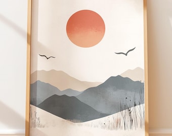 Minimalist Sunrise Abstract Landscape Art Print - Modern Scandinavian Wall Art