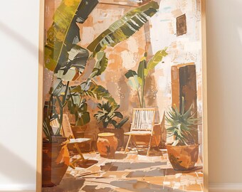 Moroccan Riad Print – Sunny Courtyard, Mediterranean Wall Art
