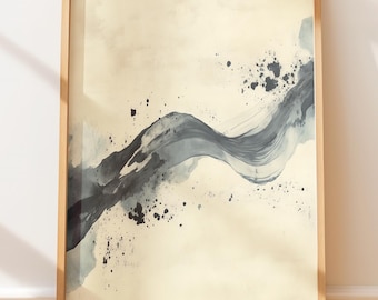 Minimalist Abstract Wall Art Print - Contemporary Ink Wash Decor, Modern Japandi Style Art