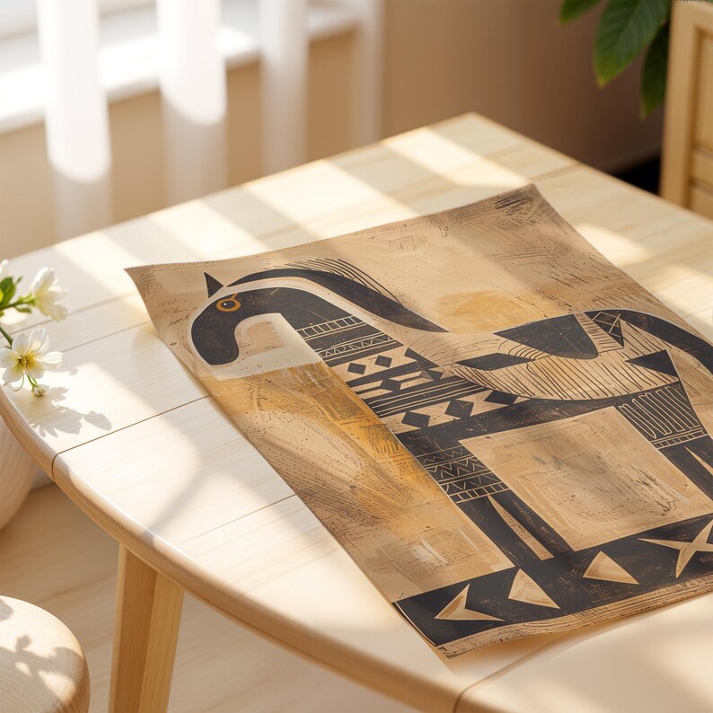 Primitive horse silhouette wall art for farmhouse style rooms — rustic graphic design with earthy tones and tribal patterns.