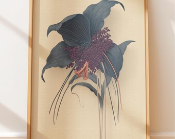 Vintage Fledermaus Blume Botanische Gravur, Dark Academia Pflanzen Druck