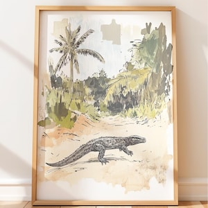 Vintage Travel Poster: Sri Lanka Water Monitor Lizard Retro Wall Art Print (CalmNature Vibe)