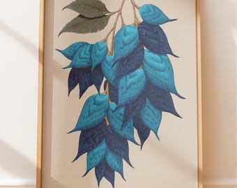 Botanische Gravur: Heliconia Blumenkunst (Dark Academia)