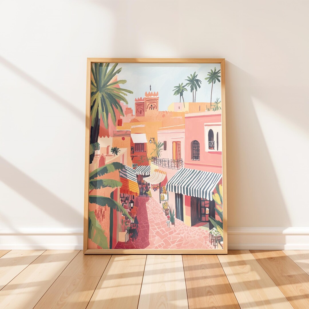 Moroccan Coastal Town Art - Warm Summer Landscape, Rustic Mediterranean ...
