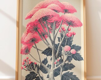 Schierling 3D Botanische Kunst - Pinke Dolde, Vintage Stil