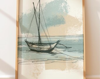 Sri Lanka Fishing Boat Vintage Travel Poster, Coastal Wall Art, CalmNature Vibe