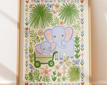 Bright Elephant Nursery Art: Soft Pastel Colors for Kids’ Room