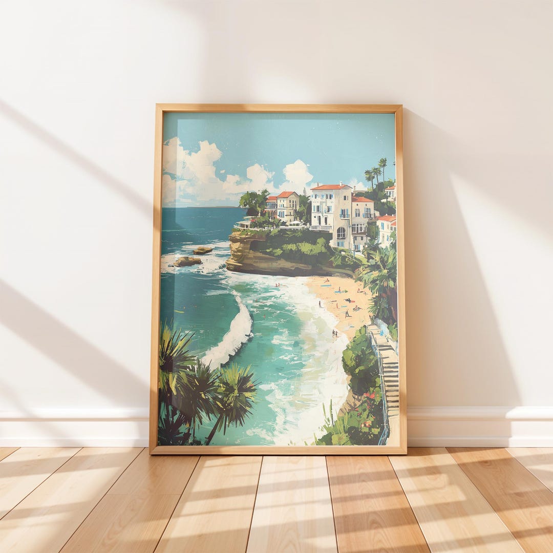 Mediterranean Beach Wall Art Print, Coastal Travel Poster, Turquoise ...