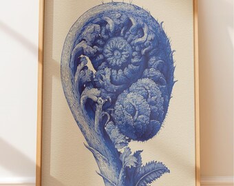 Vintage Fiedelkopffarn Druck: Dark Academia Botanische Kunst